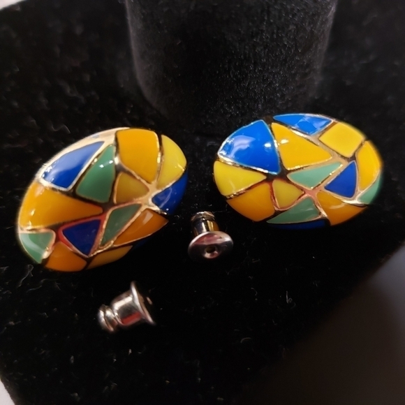 ERWIN PEARL 22kt Gold Plated Hand Painted Mosaic Earrings - Picture 6 of 10